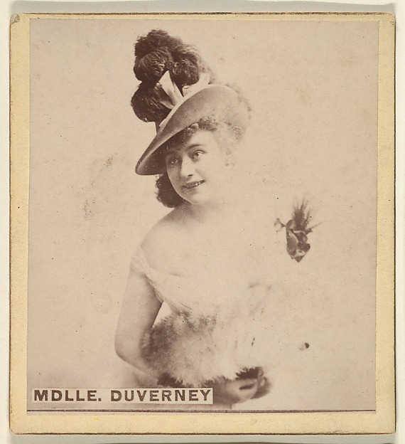 Mdlle. Duverney, from the Actresses series (N246), Type 2, issued by Kinney Brothers to promote Sporting Extra Cigarettes