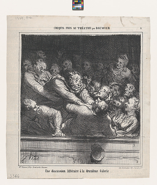 A literary argument on the second tier, from 'Theater sketches,' published in Le Charivari, February 27, 1864