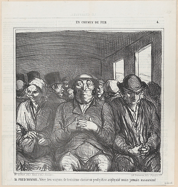 Mr. PRUDHOMME: Long live the third class compartments..., from 'On the train,' published in Le Charivari, August 30, 1864