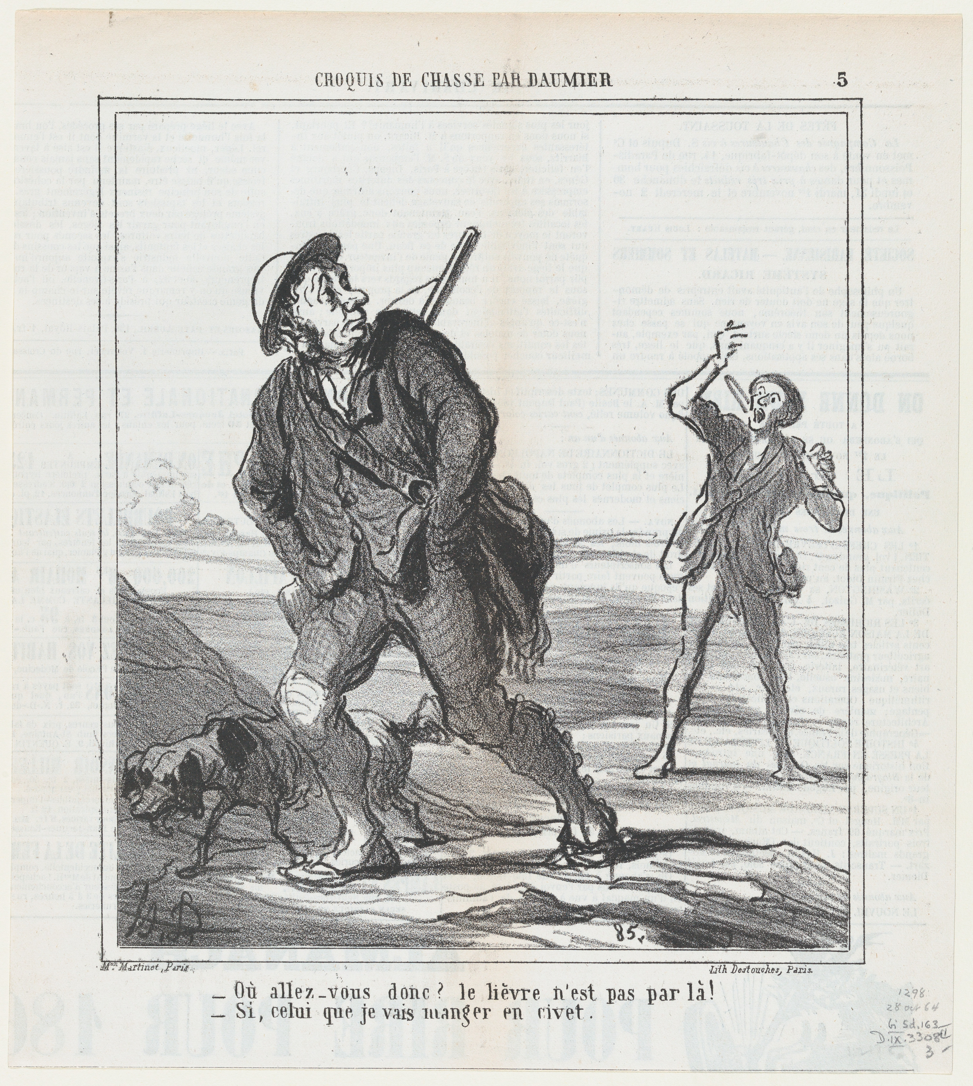 But where are you going? The hare is not in that direction!, from 'Hunting sketches,' published in Le Charivari, October 28, 1864