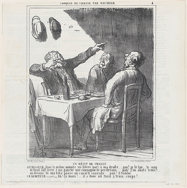 Hunters' tales, from 'Hunting sketches,' published in Le Charivari, October 29, 1864