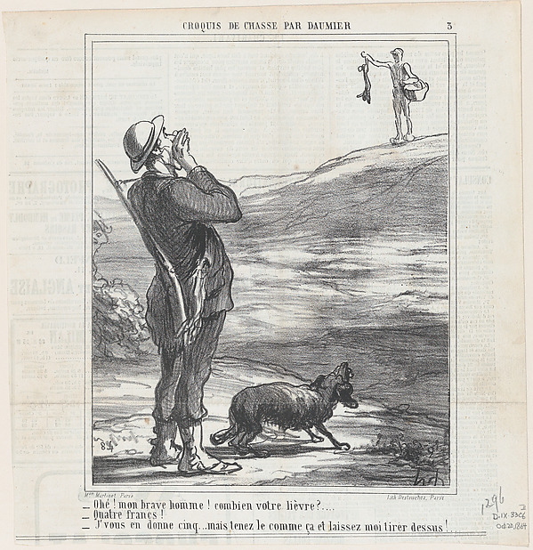 Hello! My good man! How much for your hare?, from 'Hunting sketches,' published in Le Charivari, October 20, 1864