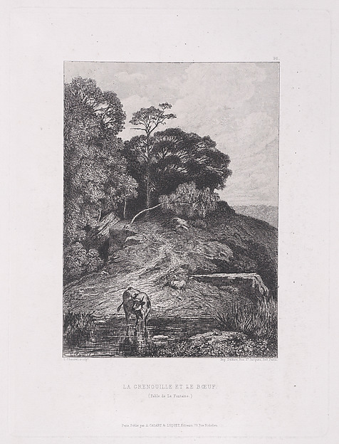 La Grenouille et la Boeuf, plate 96 from "Fable de la Fontaine"