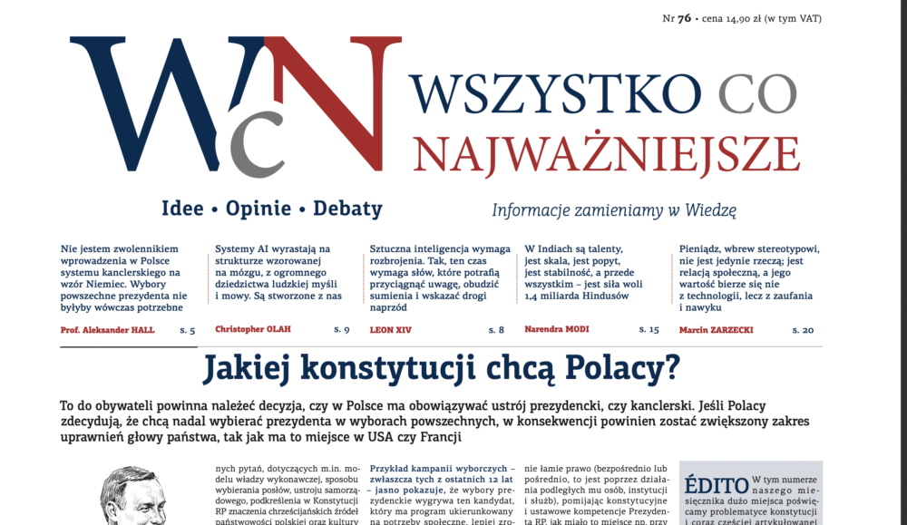 Zdjęcie okładkowe wpisu Najnowszy, 76. numer „Wszystko co Najważniejsze” jest już dostępny w EMPIK-ach, Księgarni Polskiej w Paryżu oraz wysyłkowo i w prenumeracie – w Sklepie Idei